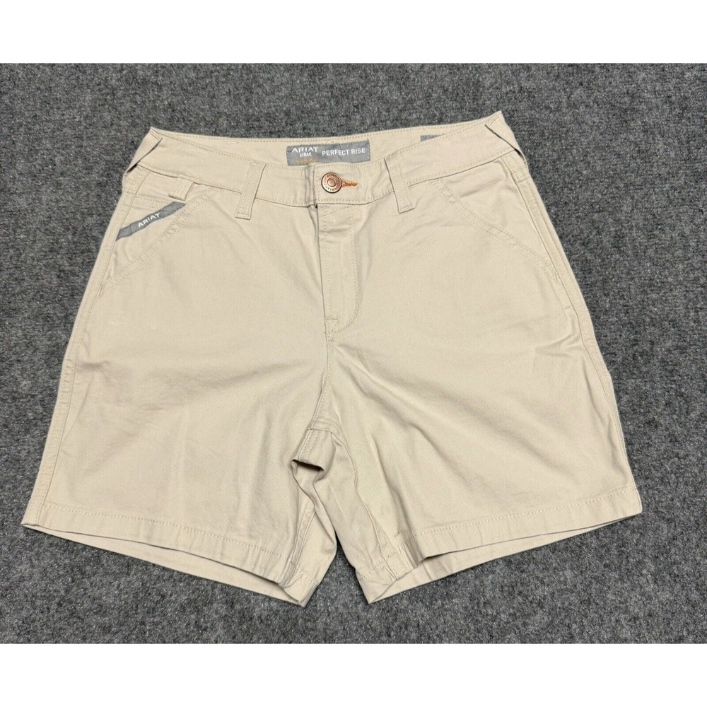 ARIAT Rebar Shorts Womens 26 Khaki Perfect Rise Stretch Tan Work Casual 6" NWOT